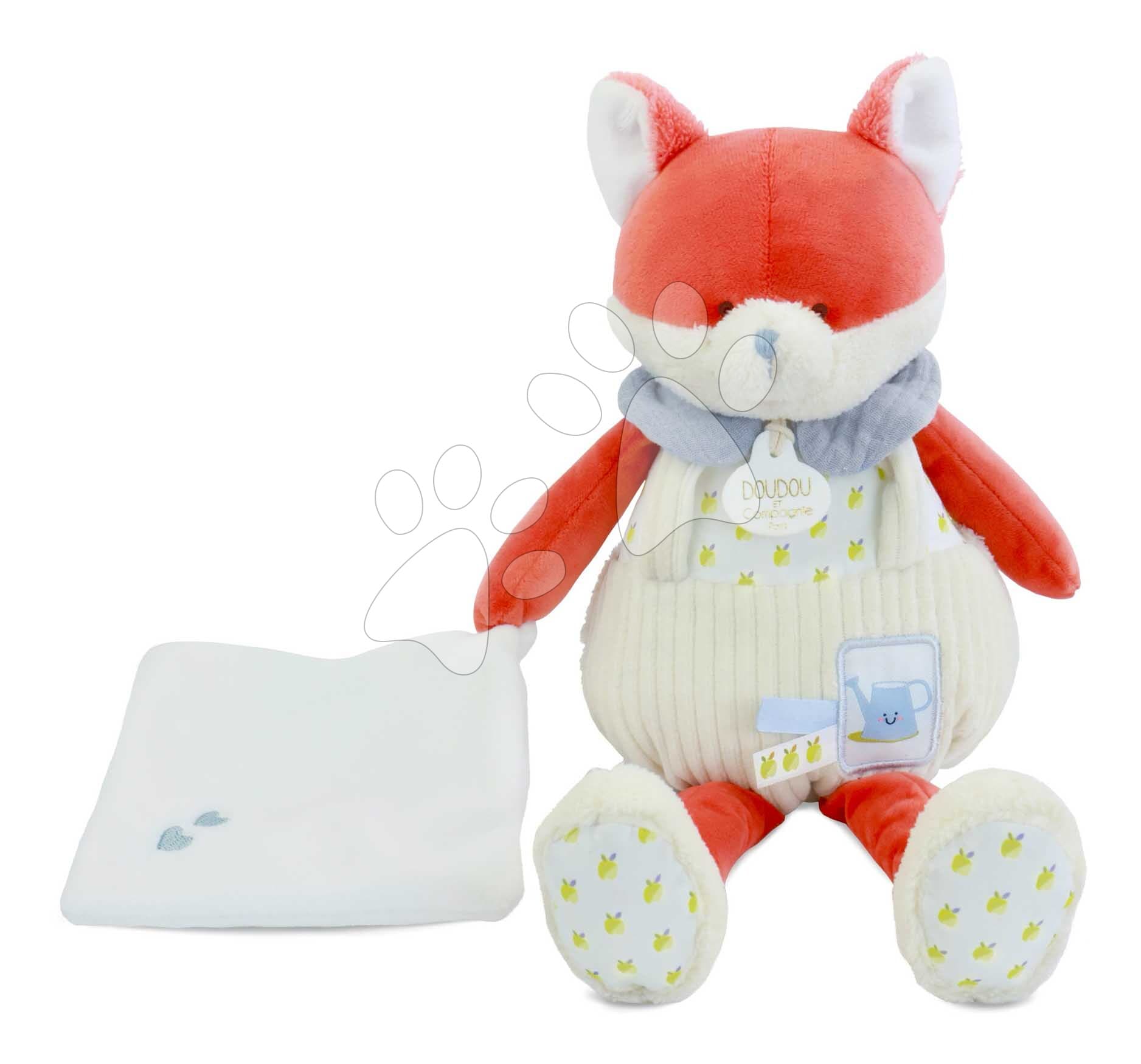 Plyšová líška s handričkou na maznanie Romarin the Fox In my Garden Pantin with a Comforter Doudou et Compagnie v darčekovom balení 28 cm od 0 mes