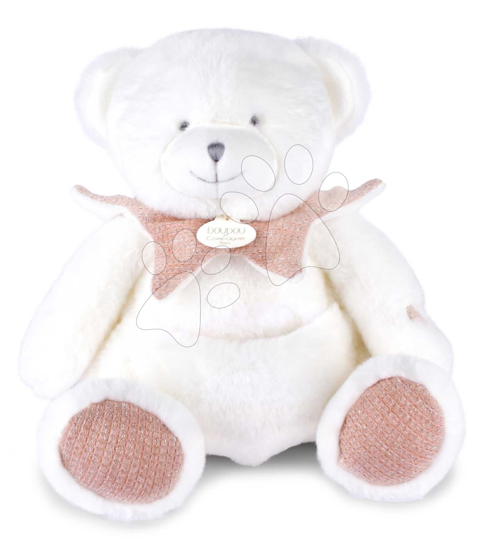 Plyšový medvedík s handričkou na maznanie Doudou 25 Years Puppet with Handkerchief Pink Doudou et Compagnie v darčekovom balení ružový 30 cm od 0 mes