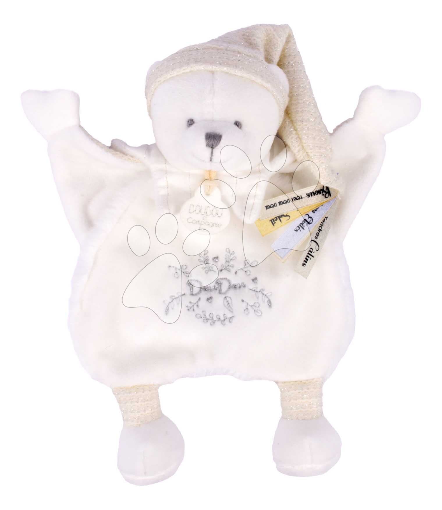 Plyšový medvedík na maznanie Doudou 25 Years Doudou Cape White Doudou et Compagnie v darčekovom balení biely 25 cm od 0 mes