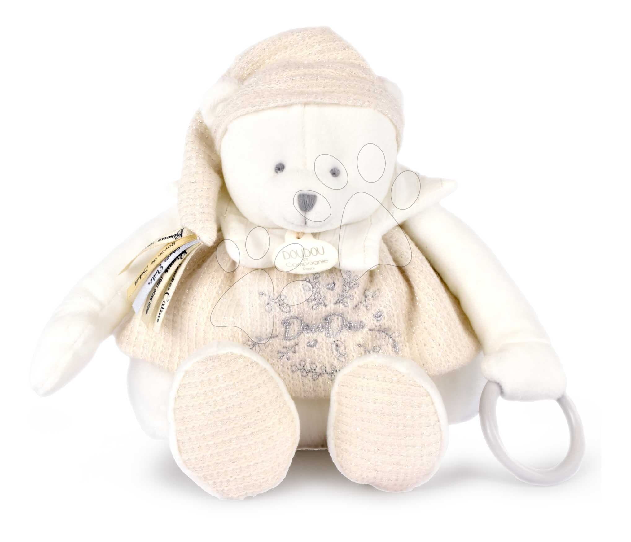 Plyšový medvedík Doudou 25 Years Activity Puppet White Doudou et Compagnie narodeninová edícia biely 30 cm od 0 mes