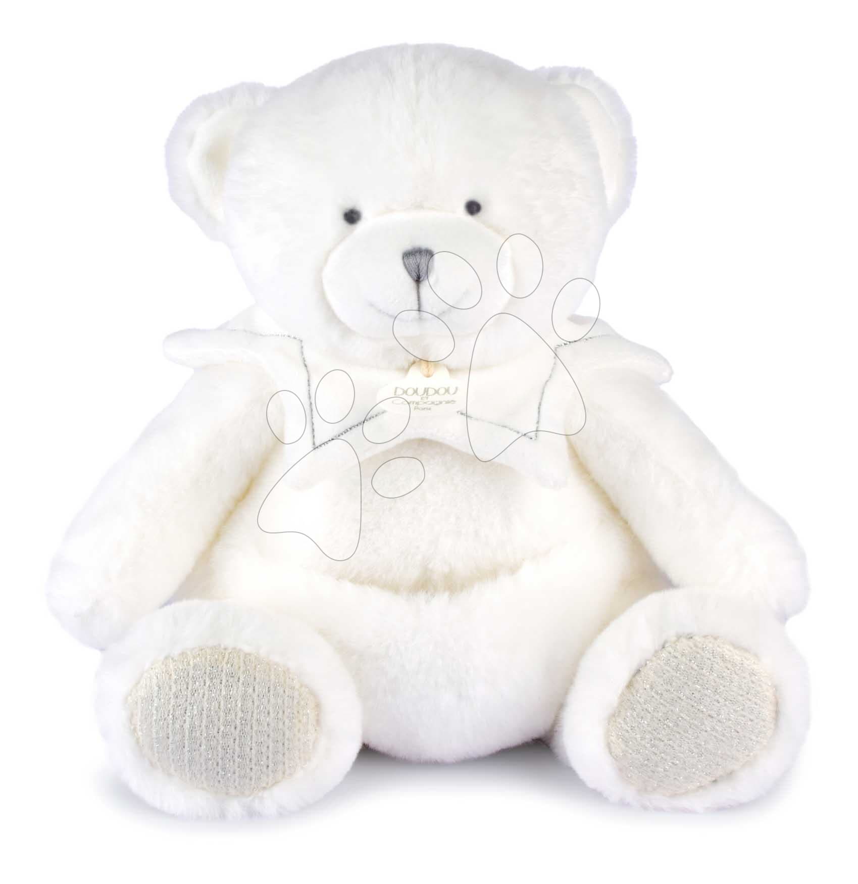 Plyšový medvedík s handričkou na maznanie Doudou 25 Years Puppet with Handkerchief White Doudou et Compagnie v darčekovom balení biely 30 cm od 0 mes
