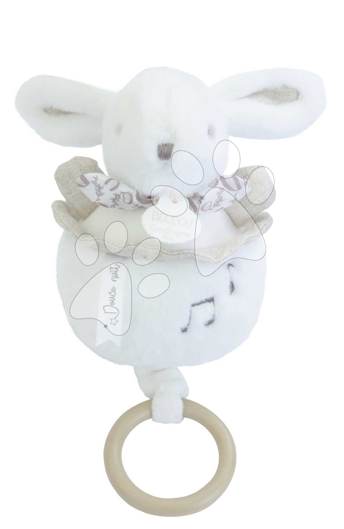 Plyšový zajačik s melódiou Lapin Doudou Music Box White Doudou et Compagnie v darčekovom balení biely 20 cm od 0 mes