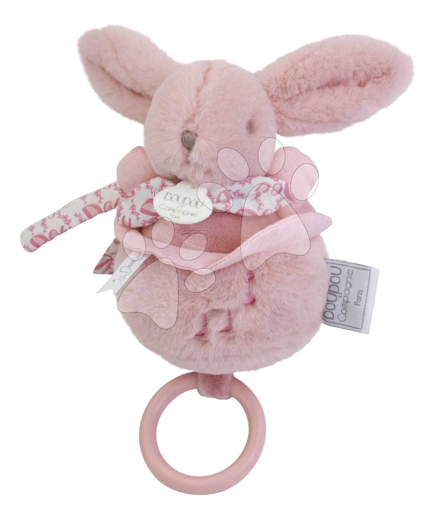Plyšový zajačik s melódiou Lapin Doudou Music Box Pink Doudou et Compagnie v darčekovom balení ružový 20 cm od 0 mes 1