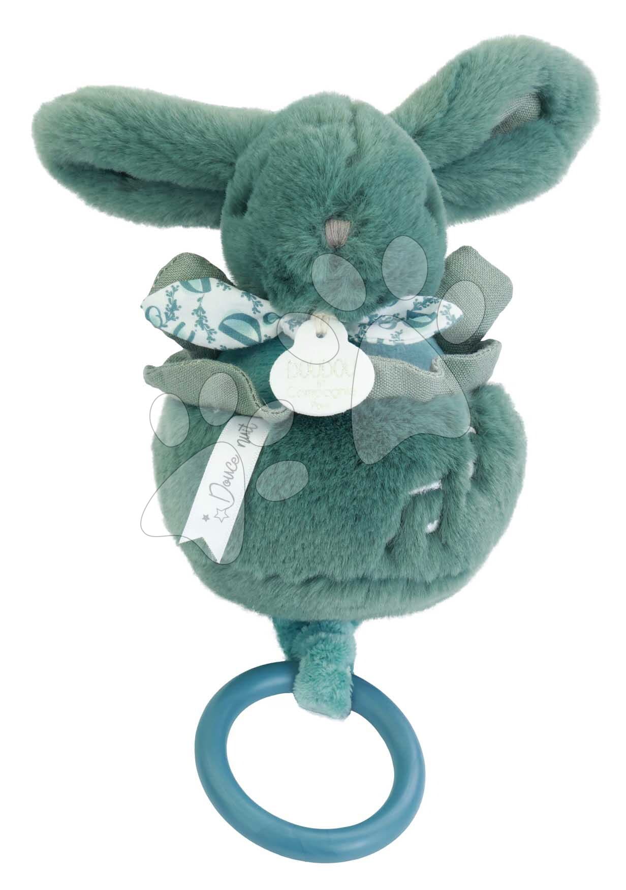 Plyšový zajačik s melódiou Lapin Doudou Music Box Green Doudou et Compagnie v darčekovom balení zelený 20 cm od 0 mes