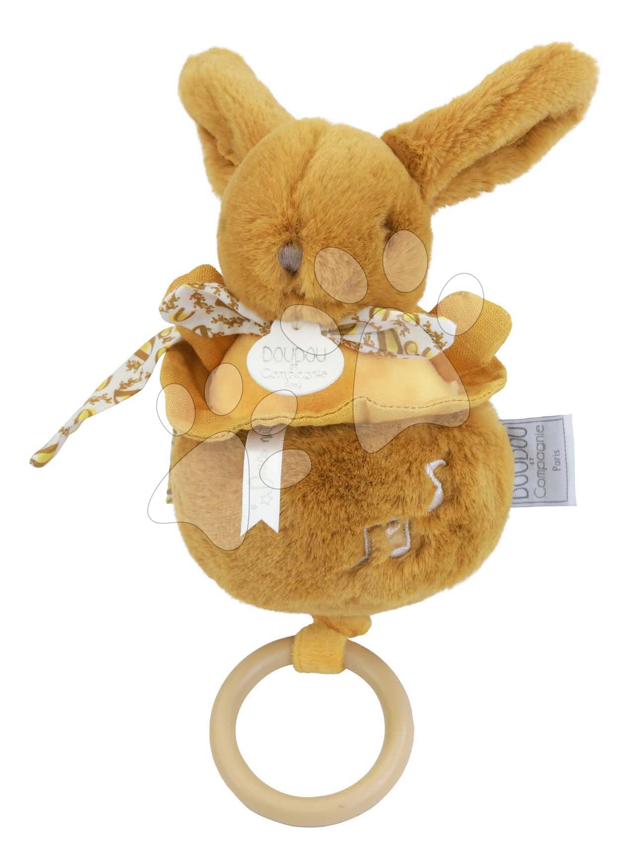Plyšový zajačik s melódiou Lapin Doudou Music Box Ochre Doudou et Compagnie v darčekovom balení žltý 20 cm od 0 mes