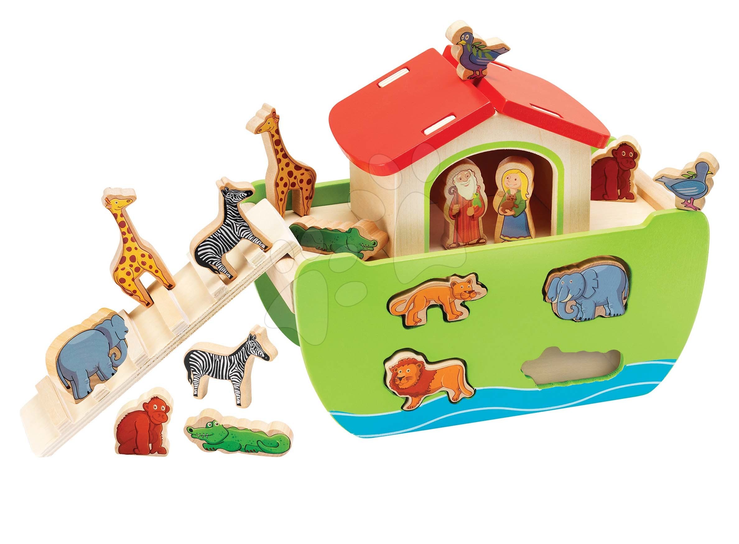 Drevená Noemova archa so zvieratkami Stacking Toy Ark Eichhorn rozoberateľná so 16 figúrkami od 12 mes 1