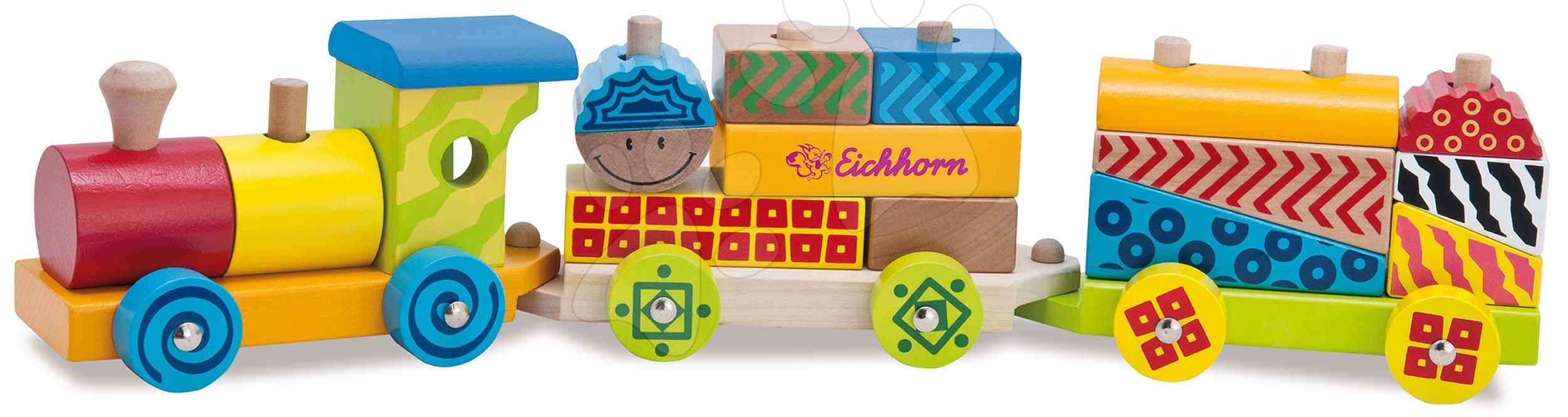 Drevený vláčik s kockami Color Small Train Eichhorn lokomotíva s 2 vozňami 18 dielov od 12 mes 1