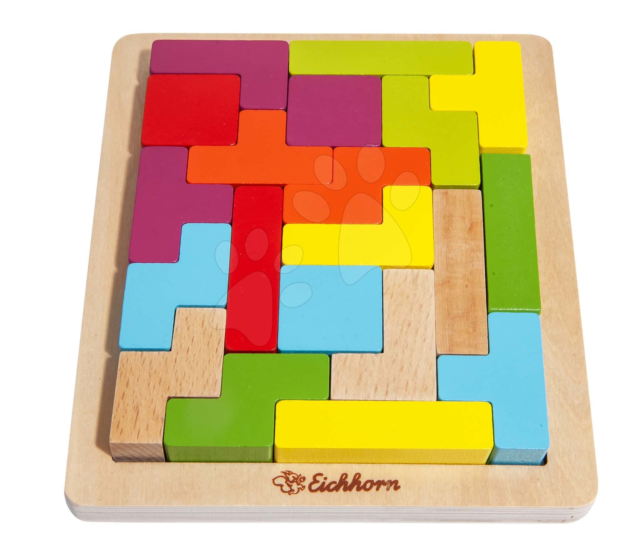 Drevené vkladacie puzzle Shape Game Eichhorn 20 farebných kociek rôznych tvarov od 4 rokov 1
