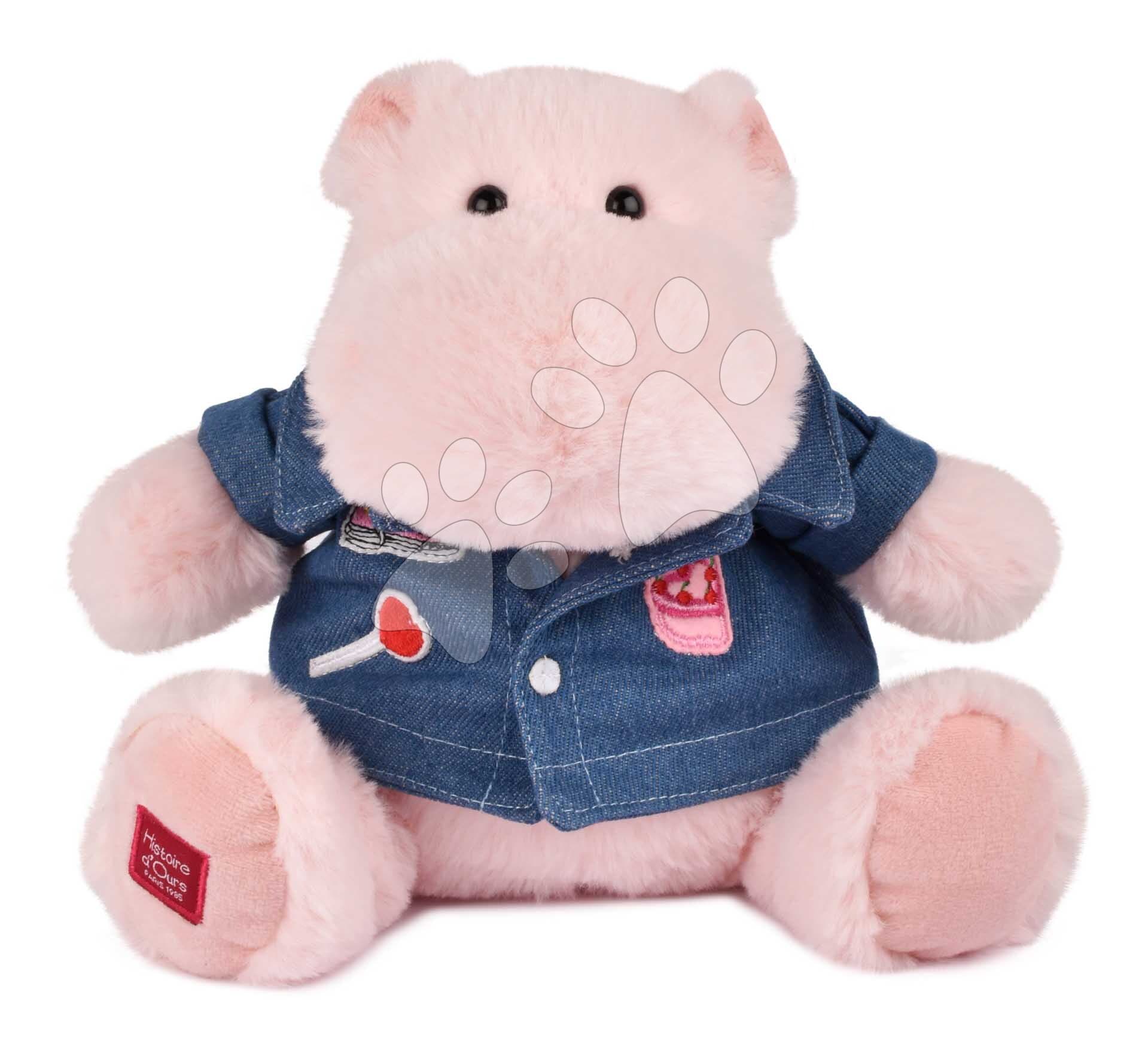 Plyšový hrošík s džínsovou košeľou Pink Mallow 1989 Hippo Histoire d’ Ours ružový 20 cm od 0 mes 1