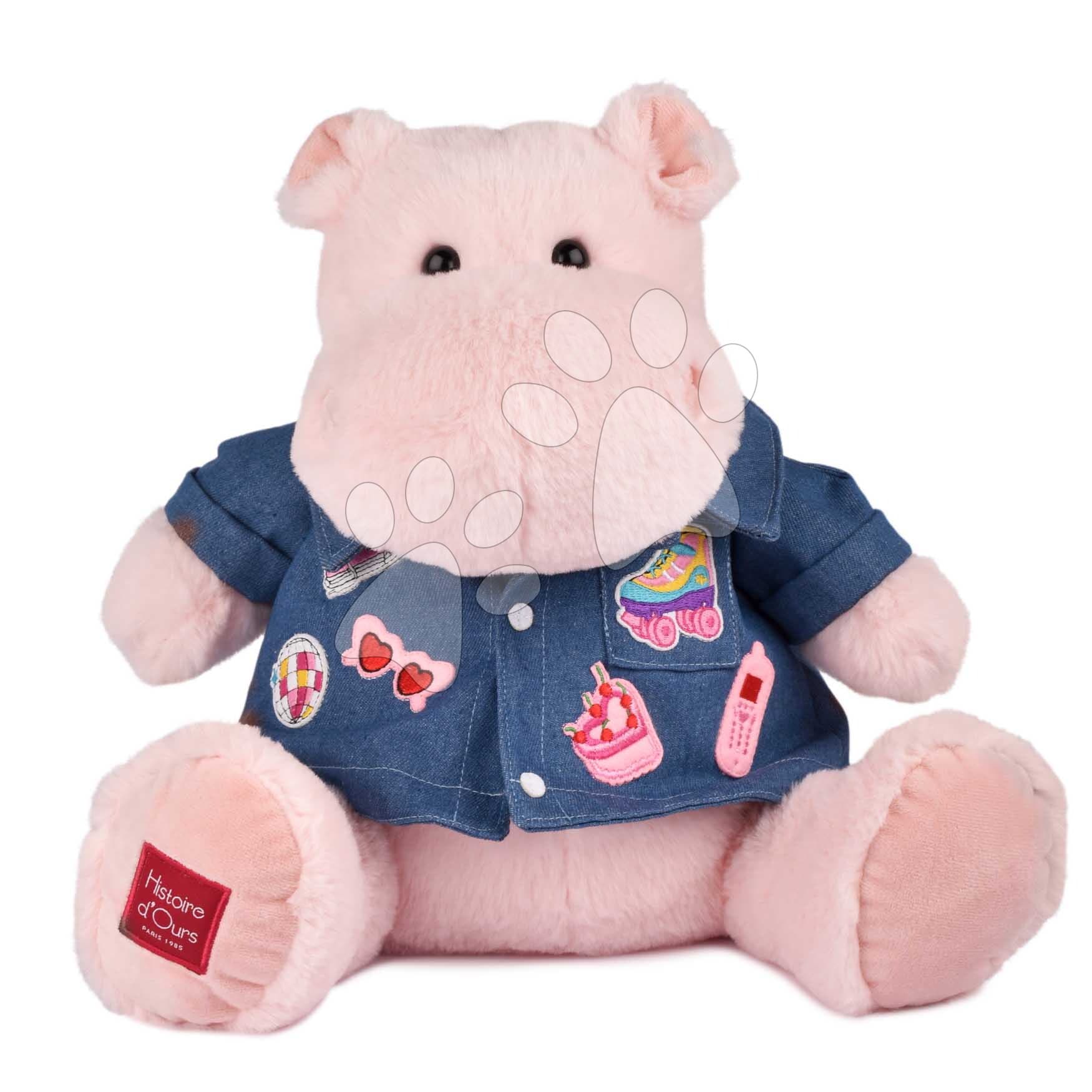Plyšový hrošík s džínsovou košeľou Pink Mallow 1989 Hippo Histoire d’ Ours ružový 38 cm od 0 mes 1