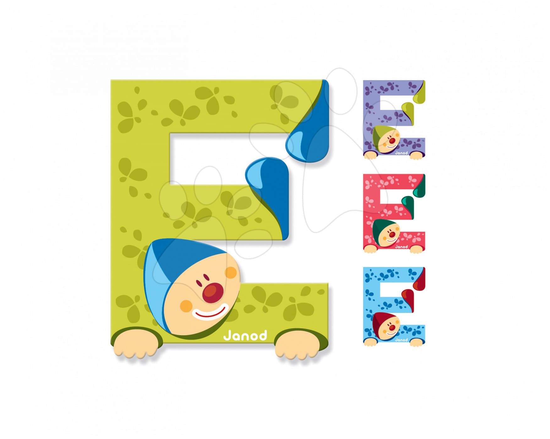 Janod drevené písmeno Clown Letter E 04546 4 farby