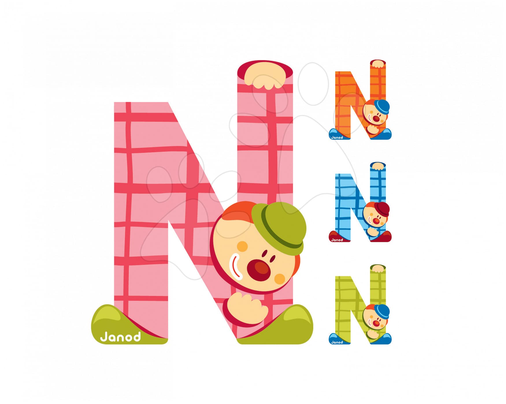 Janod drevené písmeno Clown Letter N 04555 modré zelené oranžové ružové