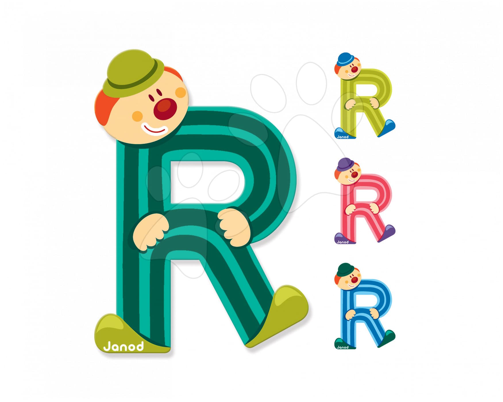 Janod drevené písmeno Clown Letter R 04559 zelené modré ružové 1