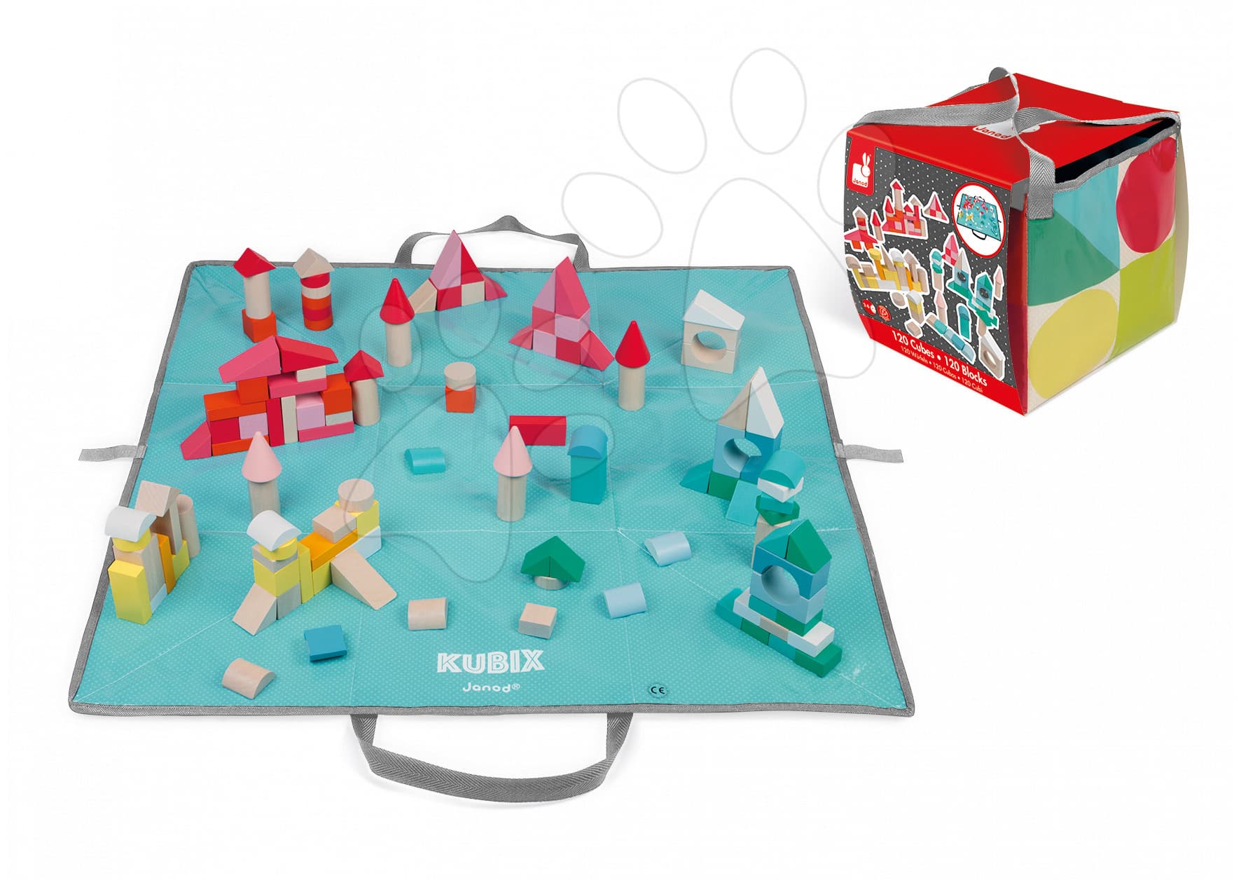 Janod drevené kocky na podložke Kubix 08076 1