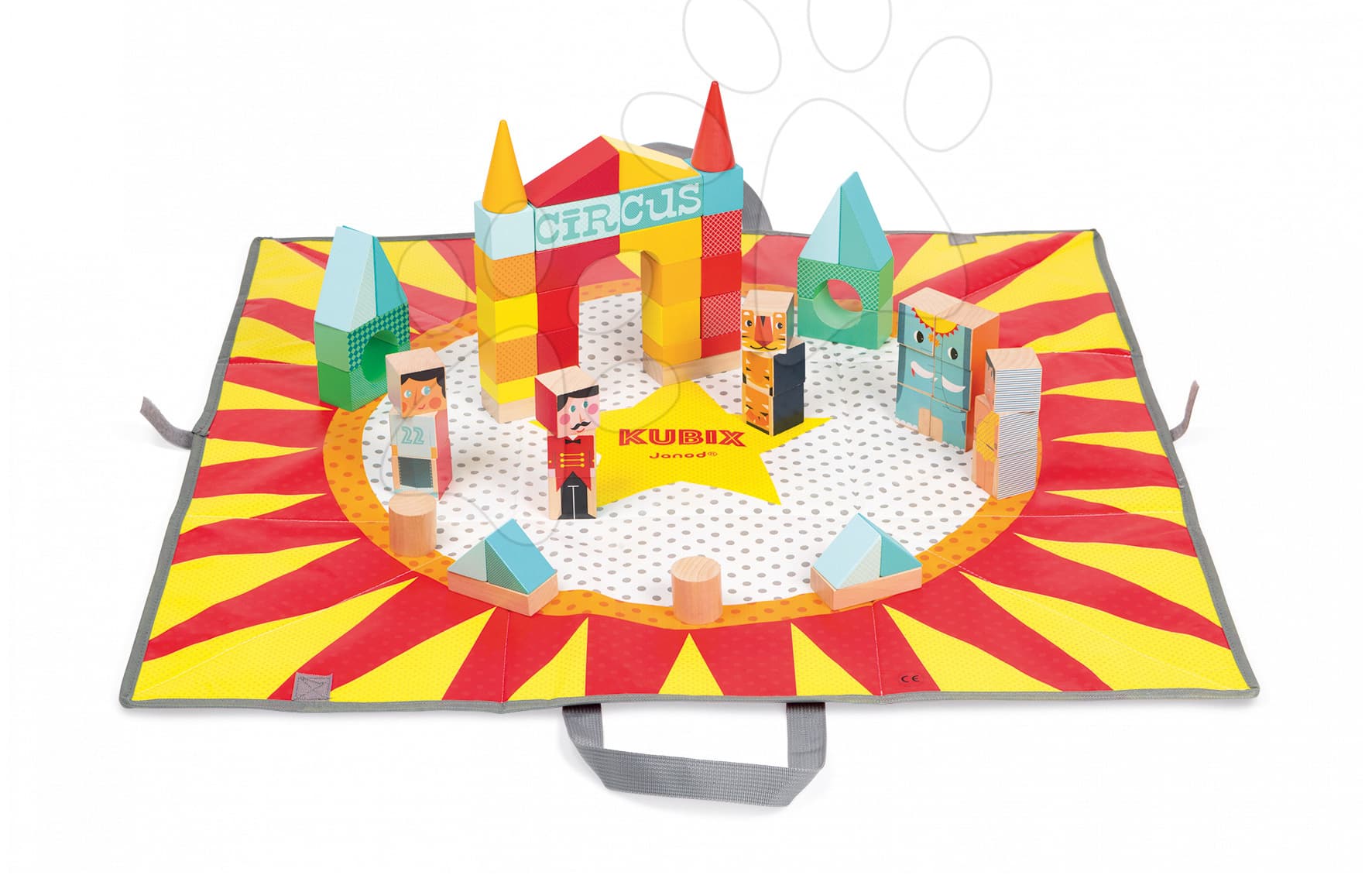 Janod drevené kocky na podložke Cirkus Kubix 08079 1