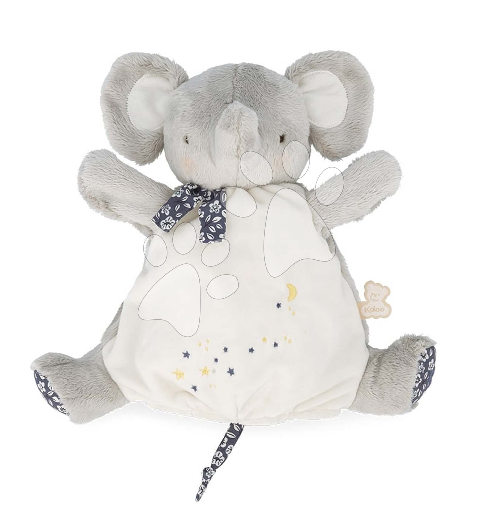 Plyšový sloník bábkové divadlo Elephant Doudou Puppet Petites Chansons Kaloo sivý 24 cm z jemného plyšu od 0 mes 1