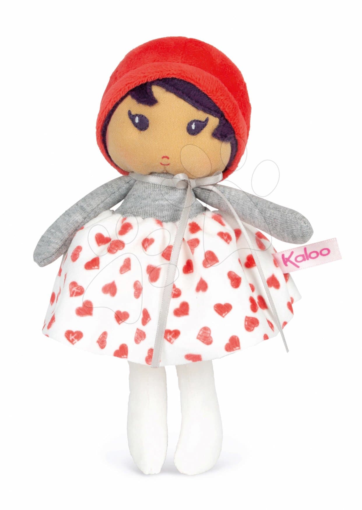 Bábika pre bábätká Jade K Doll Tendresse Kaloo 18 cm v srdiečkových šatách z jemného textilu od 0 mes