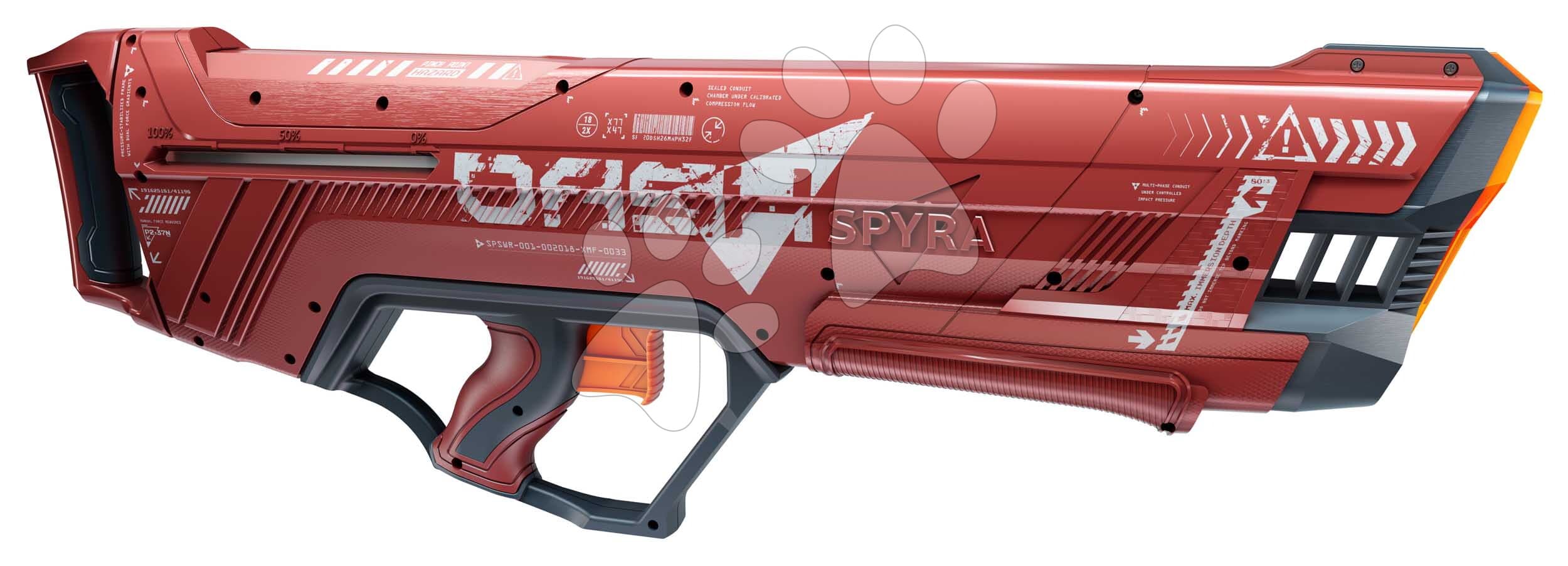 Vodná pištoľ s mechanickým nabíjaním SpyraDash Red Spyra s indikátorom stavu nádrže a dostrelom 9 metrov od 8 rokov