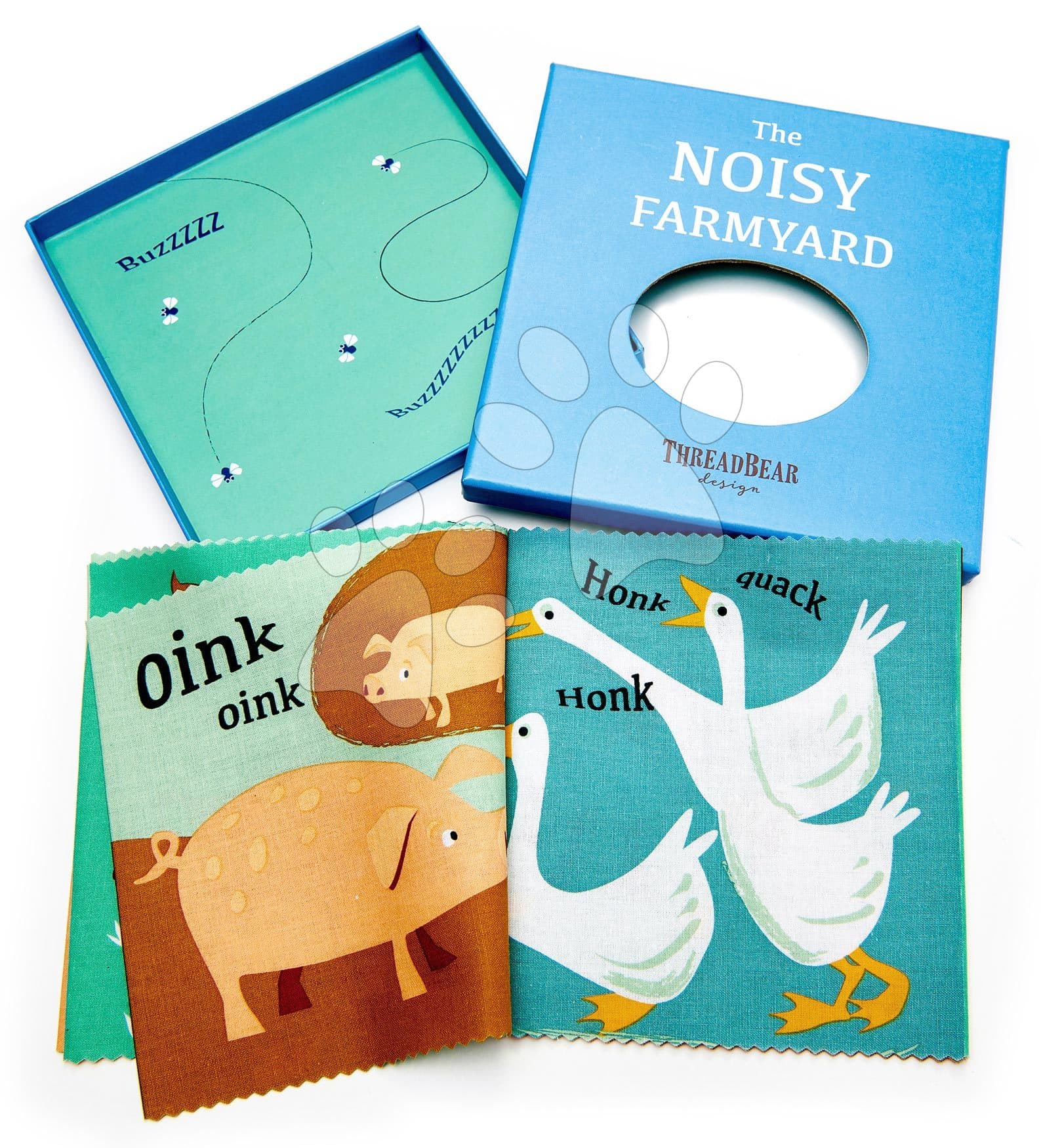 Textilná knižka Noisy Farmyard Rag Book ThreadBear s 12 domácimi zvieratkami 100% jemná bavlna v darčekovom balení od 0 mes 1