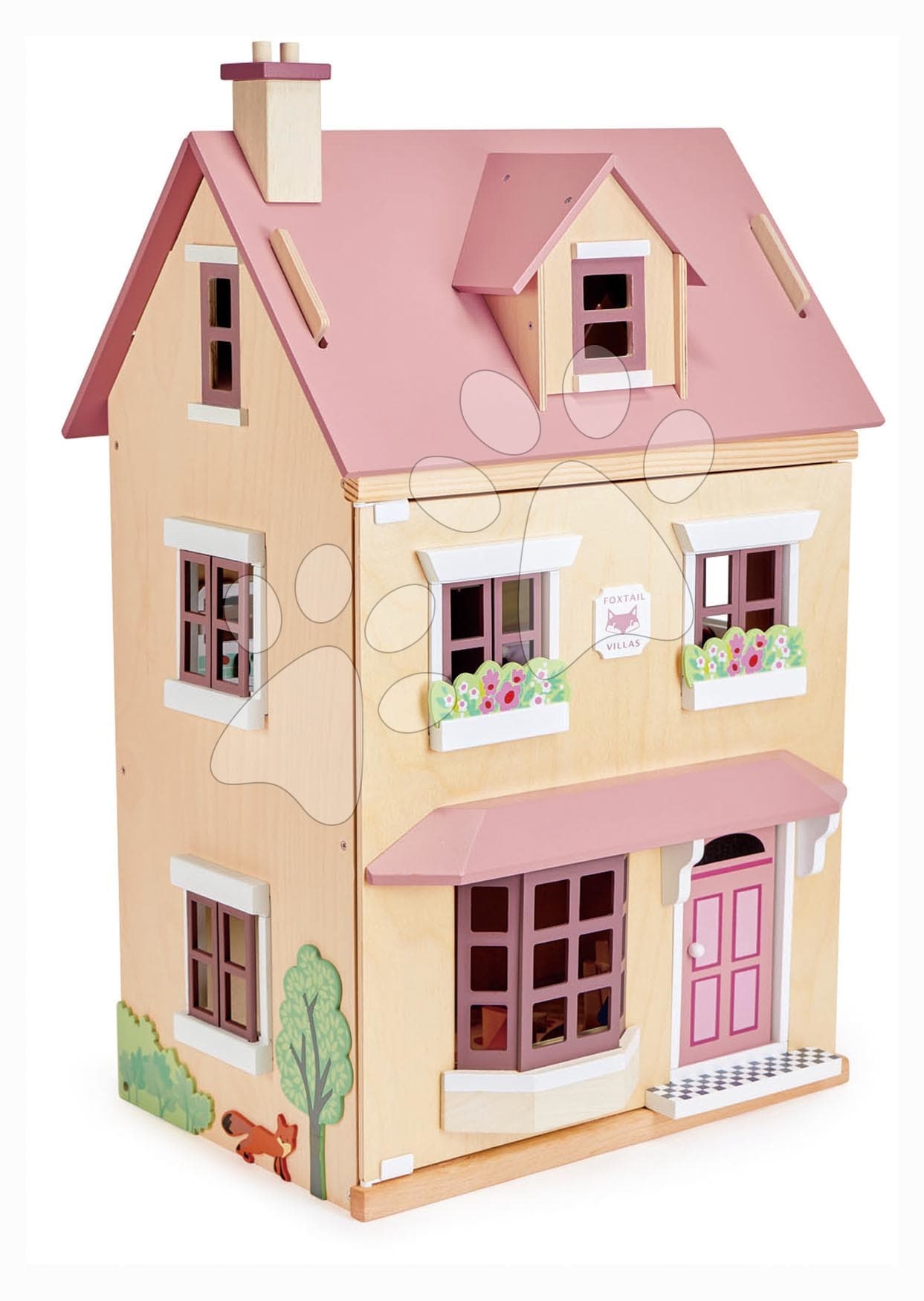 Drevený mestský domček pre bábiku Foxtail Villa Tender Leaf Toys ružový 12 dielov s nábytkom výška 71 cm 1