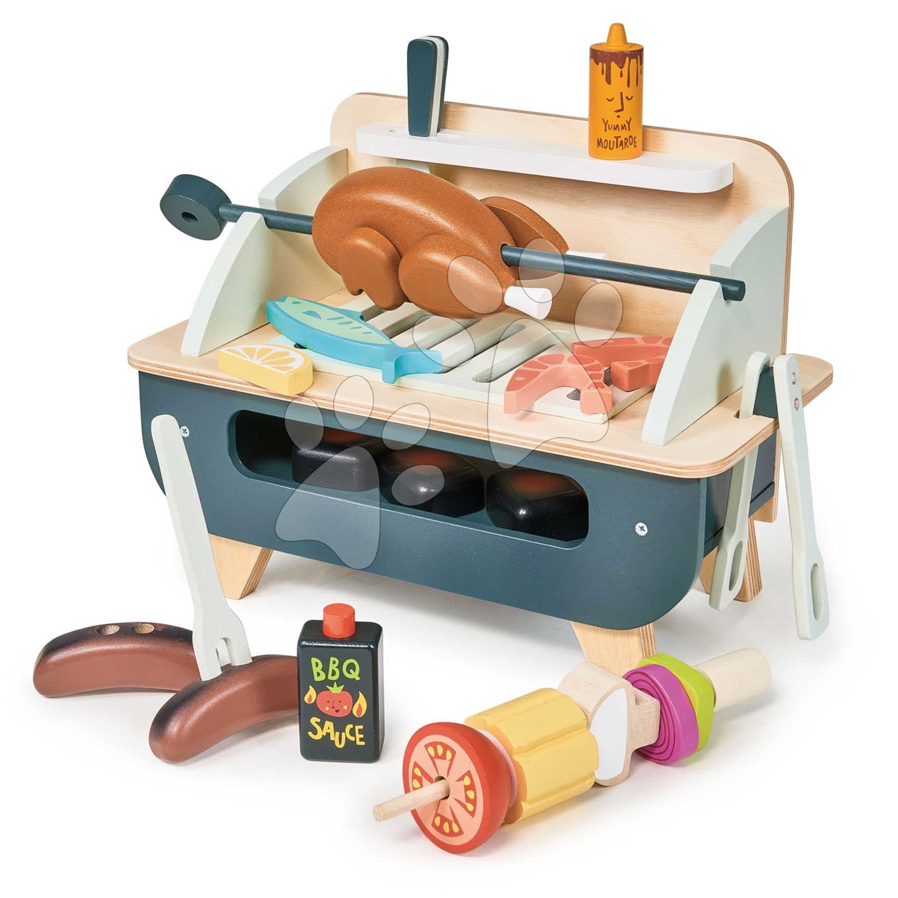 Drevený gril Barbeque Play set Tender Leaf Toys s kuriatkom na grilovanie a zeleninou 1
