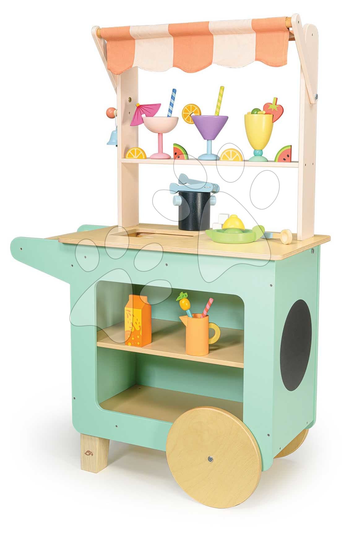 Drevený plážový bar s nápojmi Drinks Trolley Tender Leaf Toys s tabuľkou na písanie kriedou