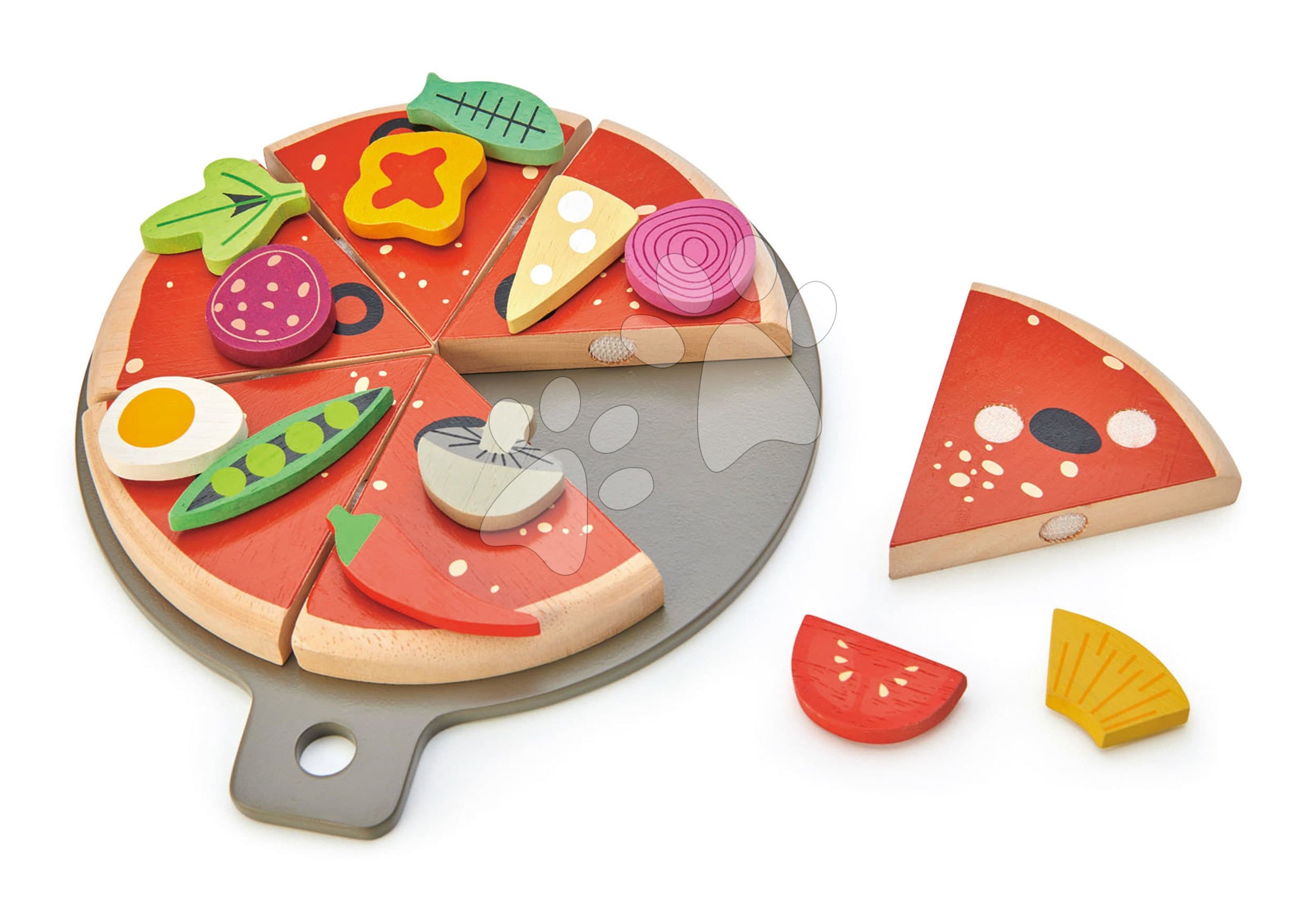Drevená Pizza Party Tender Leaf Toys so 6 chrumkavými dielmi a 12 potravinami 1