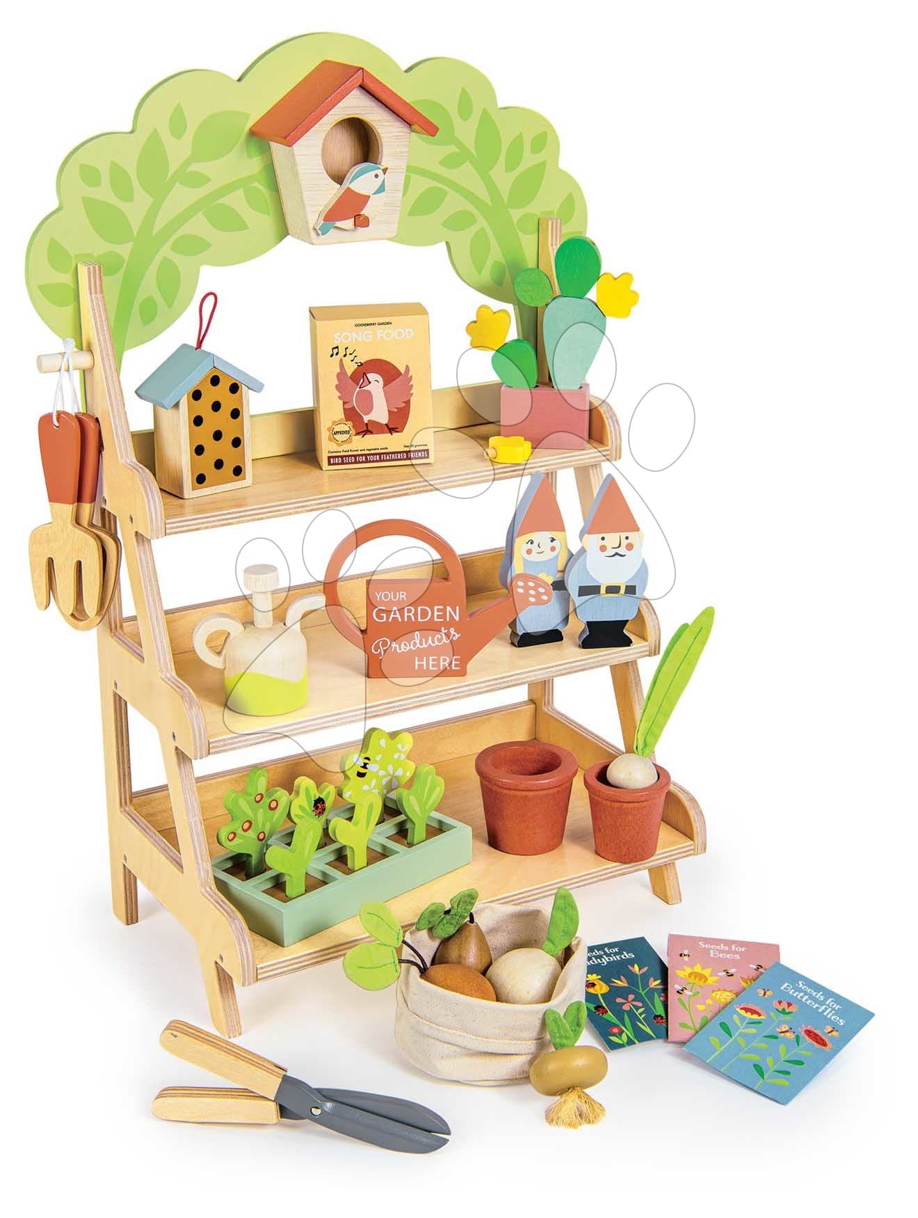 Drevené záhradkárstvo Garden Centre Tender Leaf Toys s vtáčou búdkou náradím a kvetináčmi