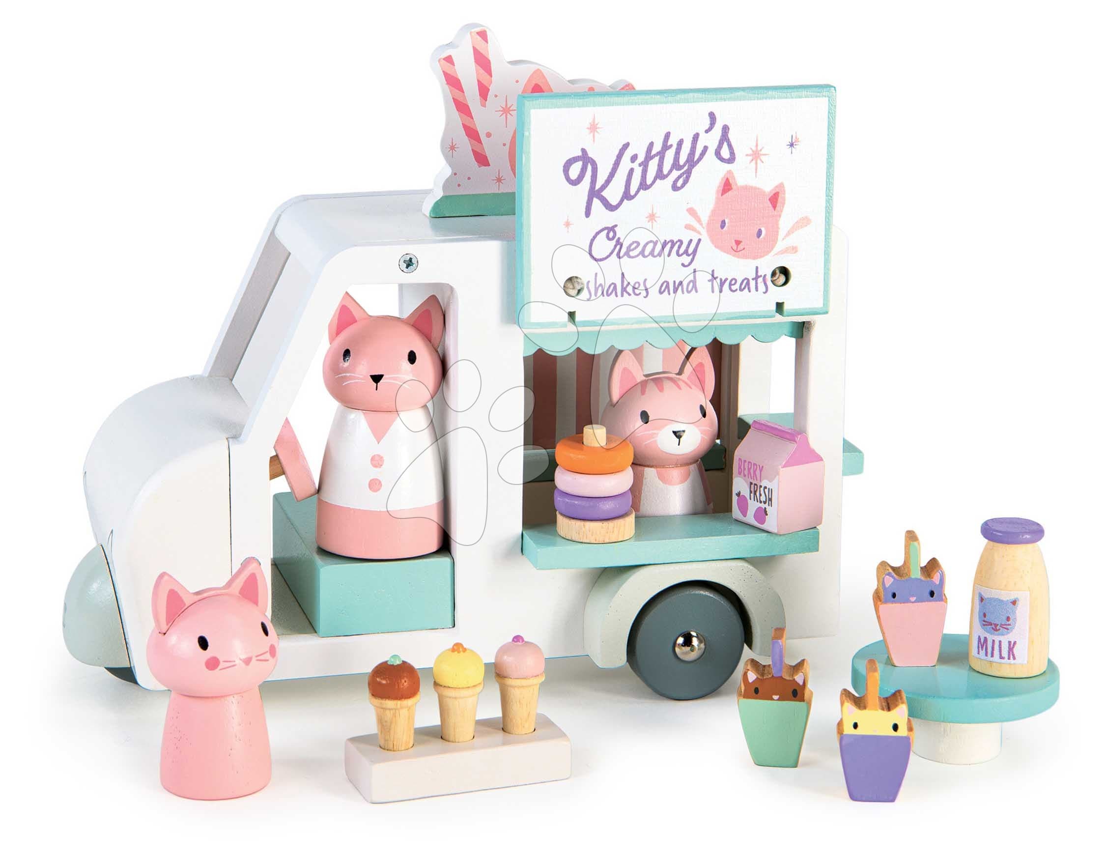 Drevené autíčko s mliečnym barom Kitty´s Milkshake Van Tender Leaf Toys s 3 figúrkami mačičiek 1