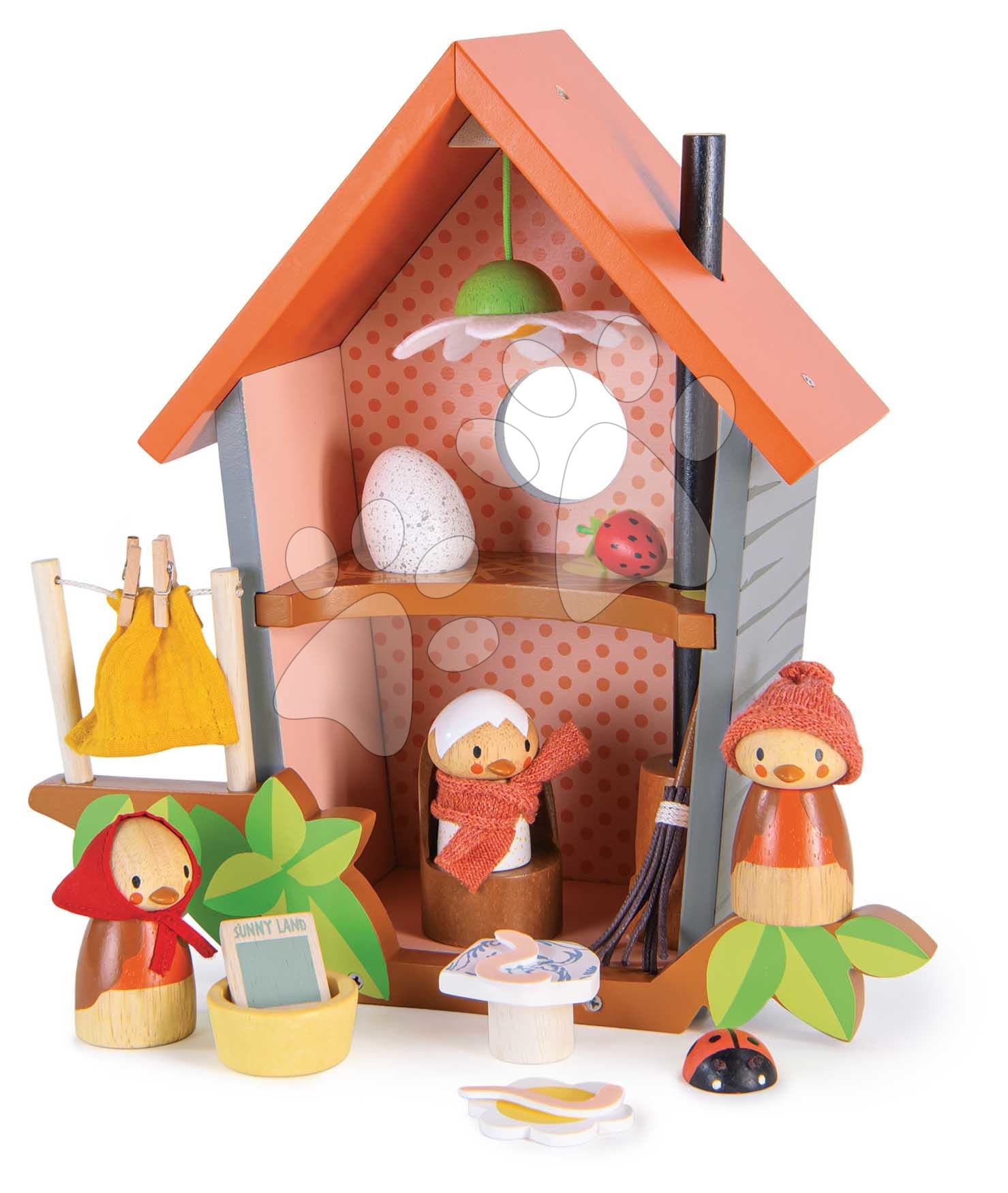 Drevené hniezdo Robin’s Nest Box Tender Leaf Toys s figúrkami vtáčikov a vajíčkom