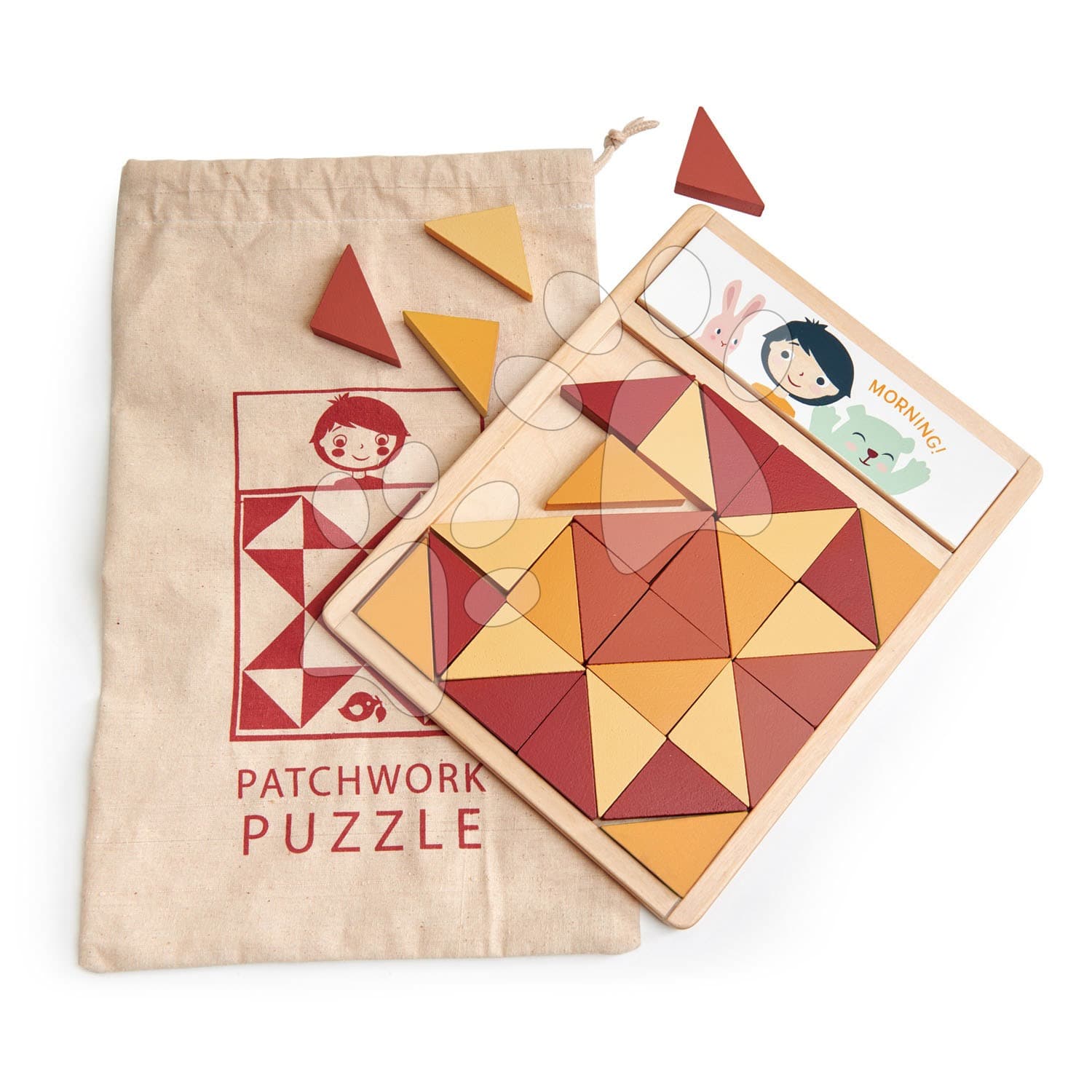 Drevená mozaika Patchwork Quilt Puzzle Tender Leaf Toys hnedé trojuholníky 32 dielov 4 farby 1