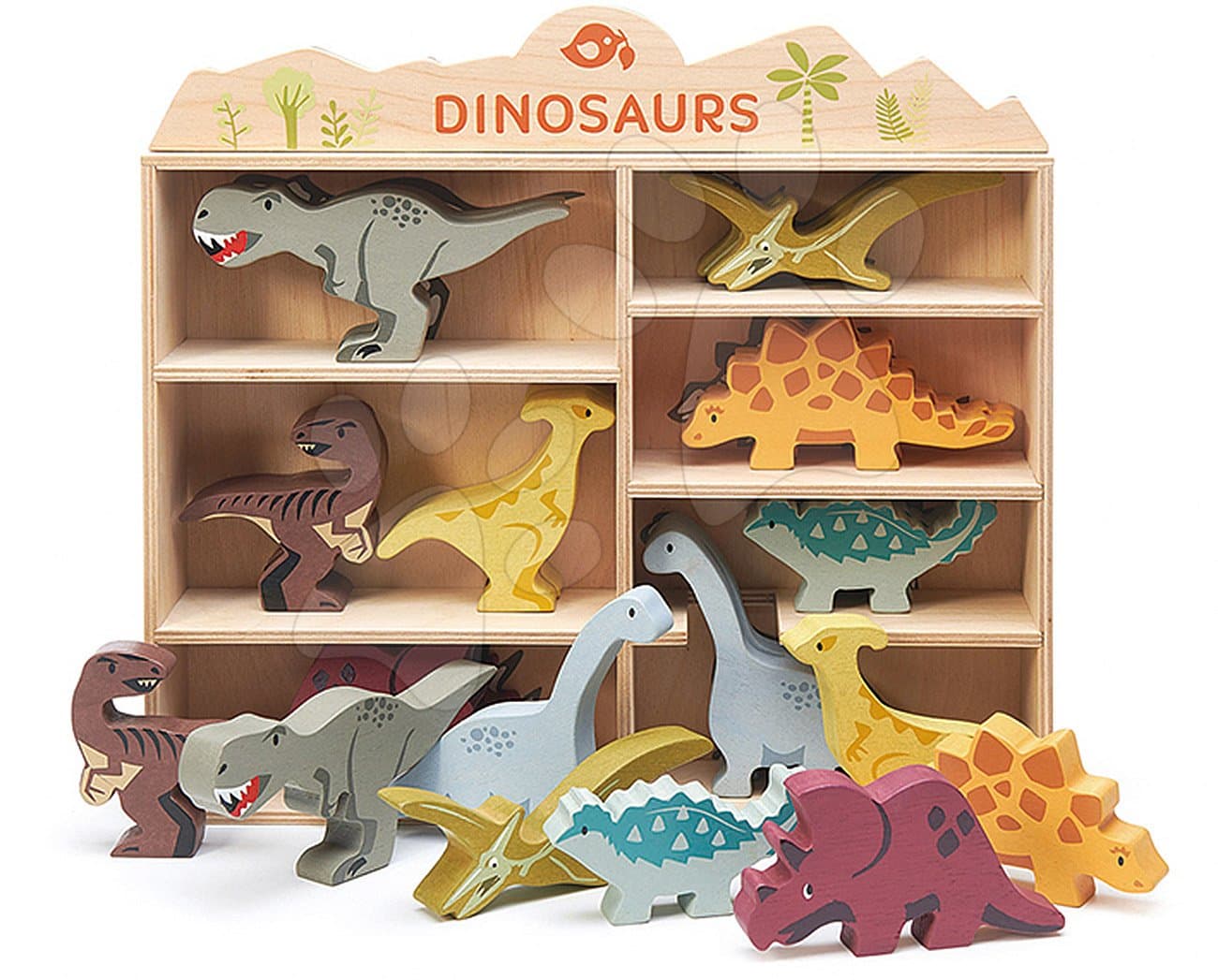 Drevené prehistorické zvieratá na poličke 24 ks Dinosaurs set Tender Leaf Toys