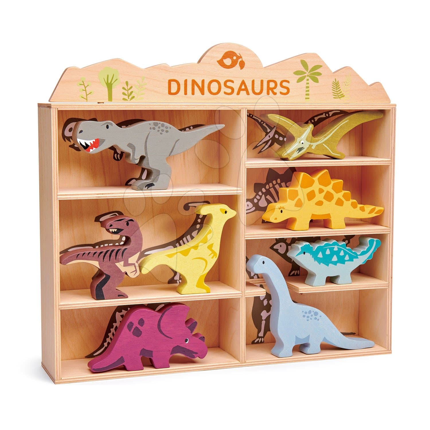 Drevené prehistorické zvieratá na poličke 8 ks Dinosaurs set Tender Leaf Toys 1