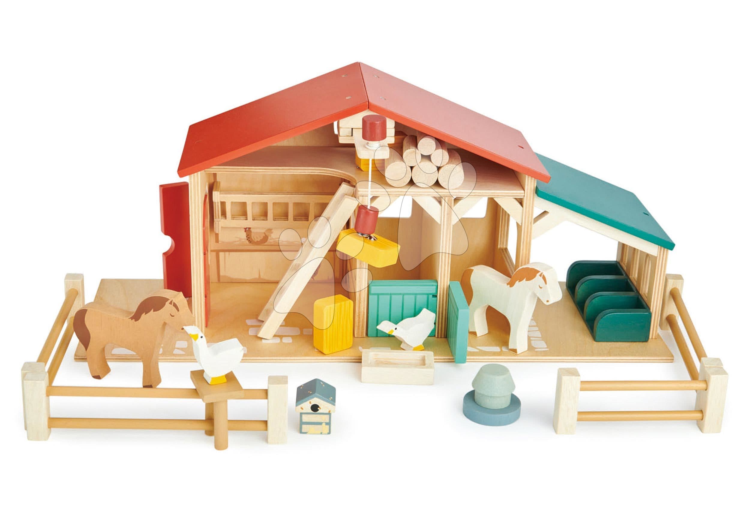 Drevená farma s ohradou Tender Leaf Toys Farma s domácimi zvieratkami a ich chlievikmi
