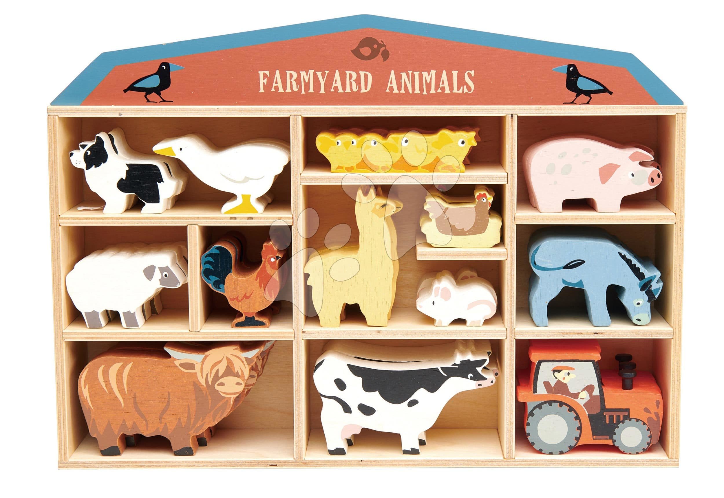 Drevené domáce zvieratká na poličke 39 ks Farmyard set Tender Leaf Toys 1