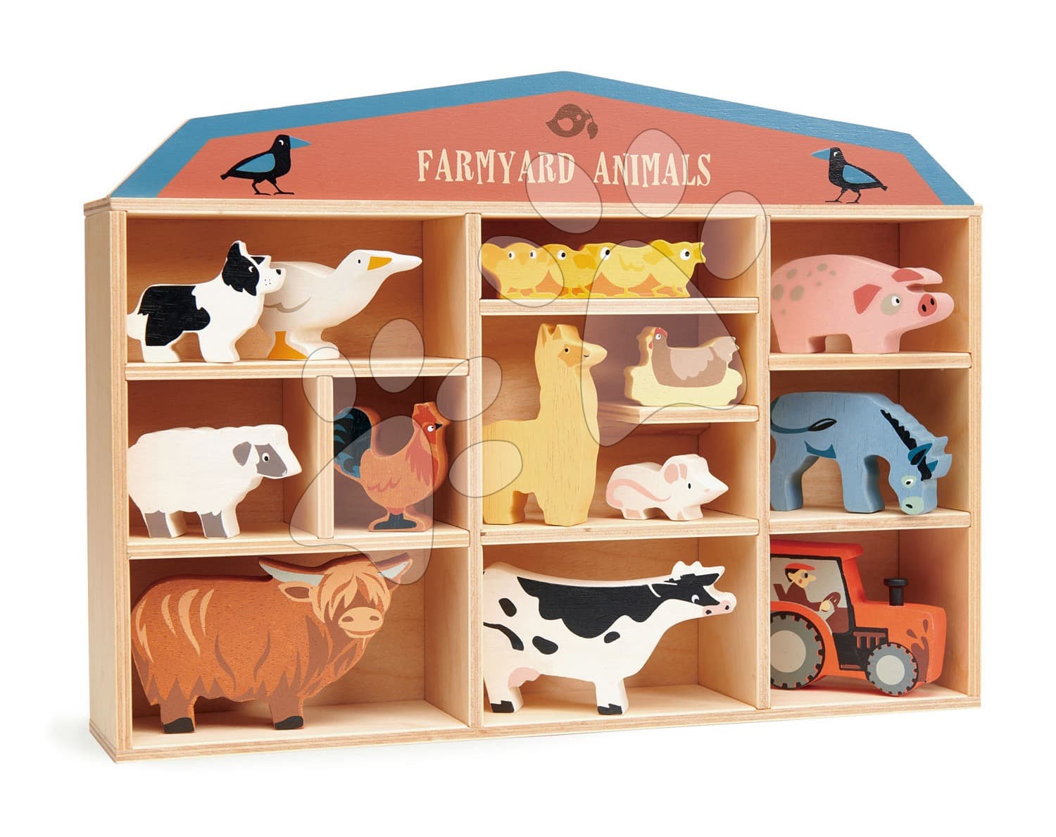 Drevené domáce zvieratká na poličke 13 ks Farmyard set Tender Leaf Toys 1