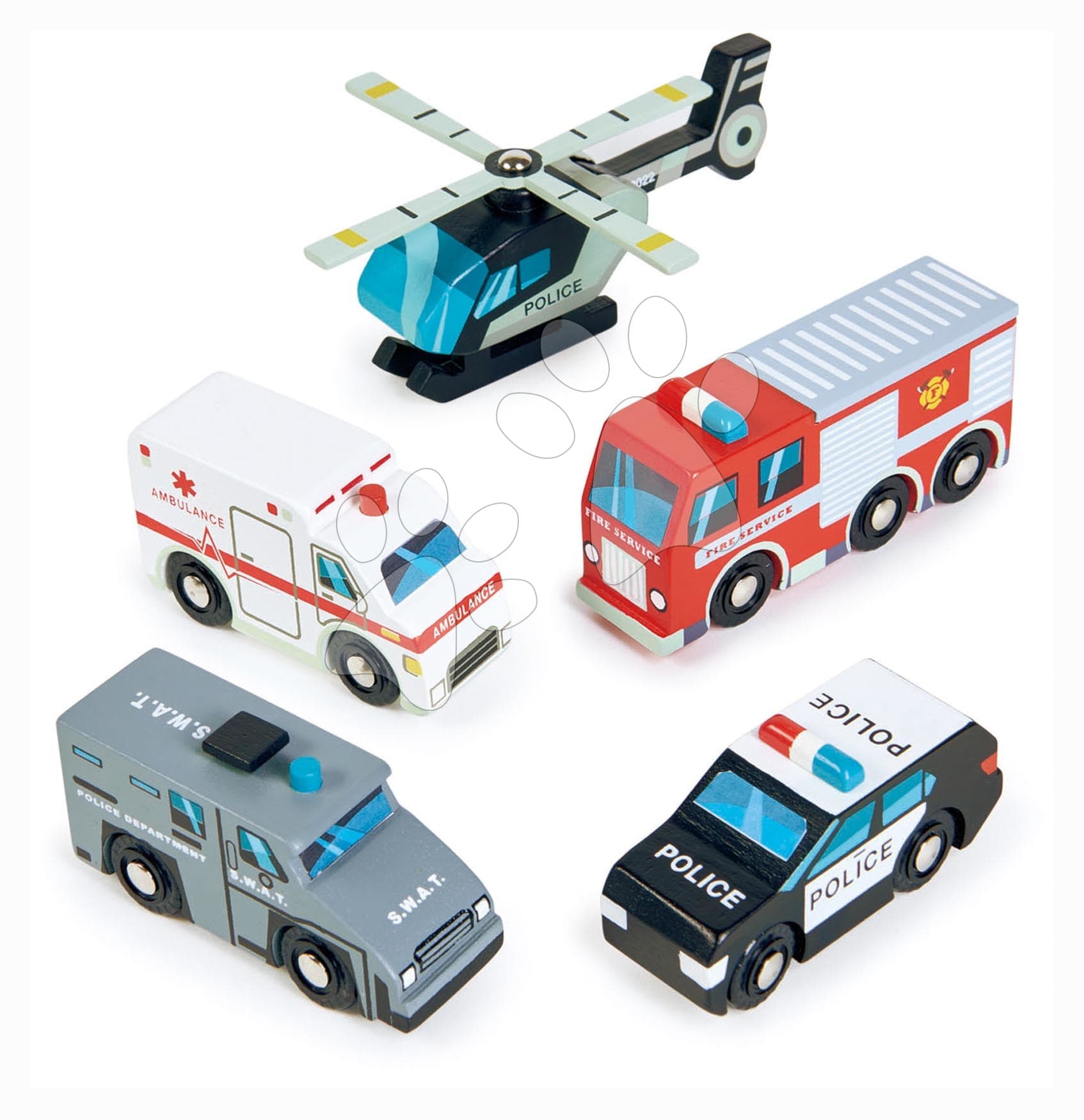 Drevené záchranárske vozidlá Emergency Vehicles Tender Leaf Toys 5 druhov autíčok 1