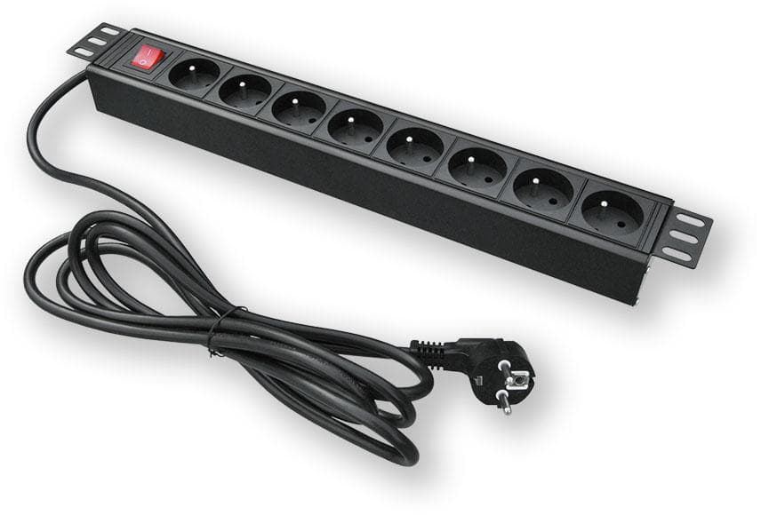 PD.0801.001 - 19" napájací panel, 1U, 8 x 230 V, vypínač 1