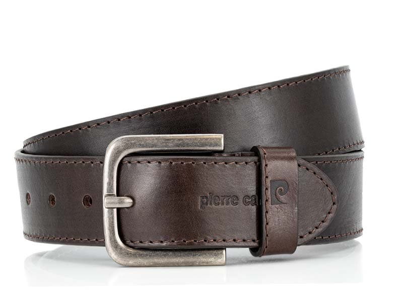 Hnedý pánsky kožený opasok Pierre Cardin s ozdobným šitím 1