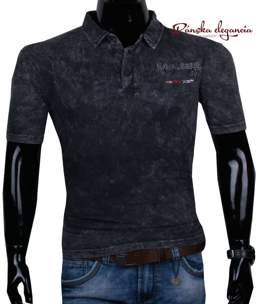 11444-50 Čierne polo tričko pre pánov. 1