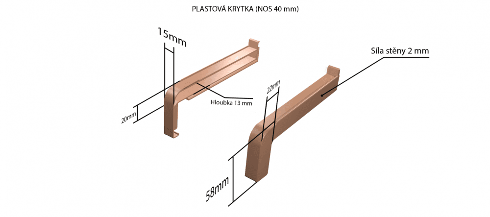 Plastové krytky pre obe strany (k vonkajším ťahaným parapetom) NOS 40 mm pre šírku: 70 mm - Bronz ELOX C33