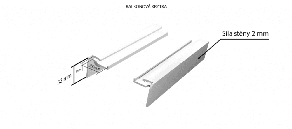 Hliníková balkónová krytka (k vonkajším ťahaným parapetom) NOS 25 mm Krytka PRAVÁ šírka 400 mm - Bronz ELOX C33