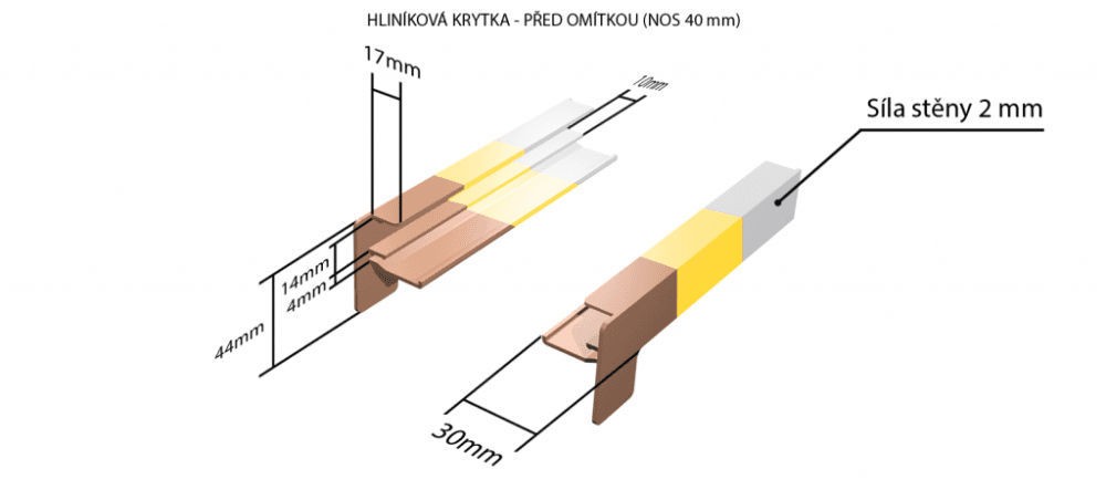Hliníkové krytky pred omietkou pre obe strany (k vonkajším ohýbaným parapetom) NOS 40 mm pre šírku: 165 mm - Hnedá RAL 8019