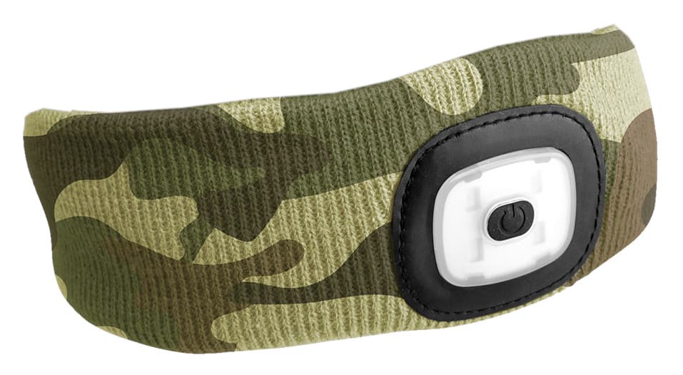 Čelenka s čelovkou 180 lm, nabíjateľná, USB, univerzálna veľkosť, bavlna/PE, maskáčová 1