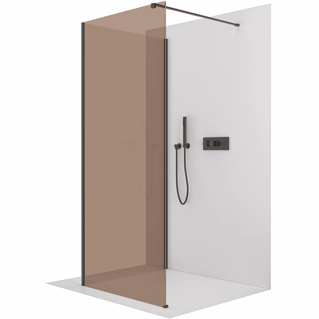 CERANO - Sprchová zástena Walk-in Onyx Corner Cube Ľ/P - 8 mm - hranatá vzpera - čierna matná, bronzové sklo - 140x50x200 CER-688219 1