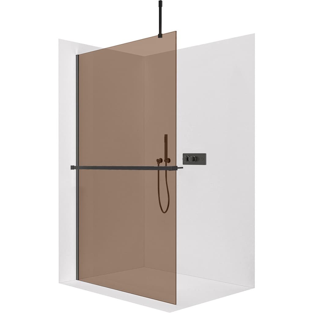 CERANO - Sprchová zástena Walk-in Onyx Top Cube Ľ/P - 8 mm - hranatá vzpera + polička/držiak na uteráky - čierna matná, bronzové sklo - 100x200 CER-690160 1