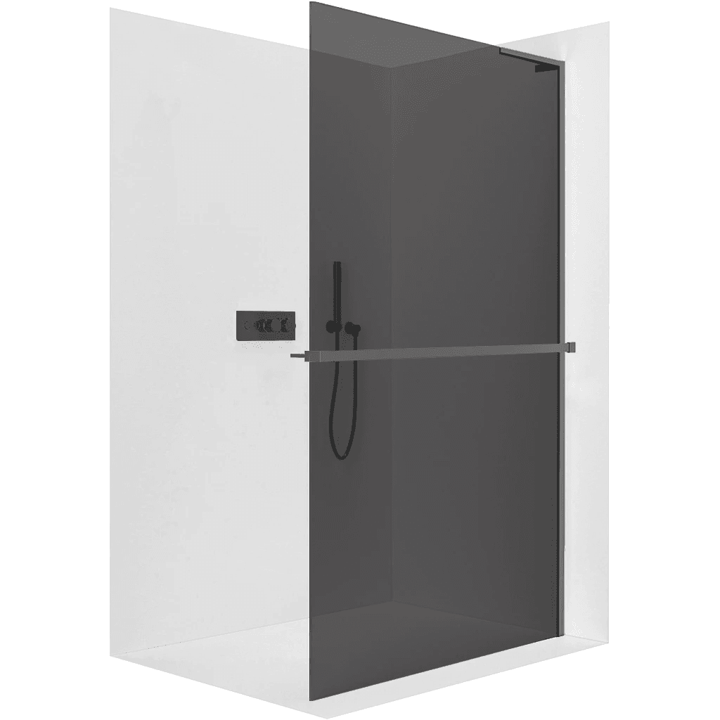 CERANO - Sprchová zástena Walk-in Onyx L-pravá vzpera - 10 mm + polička/držiak na uteráky - čierna matná, grafitové sklo - 110x200 CER-8050BD75513 1
