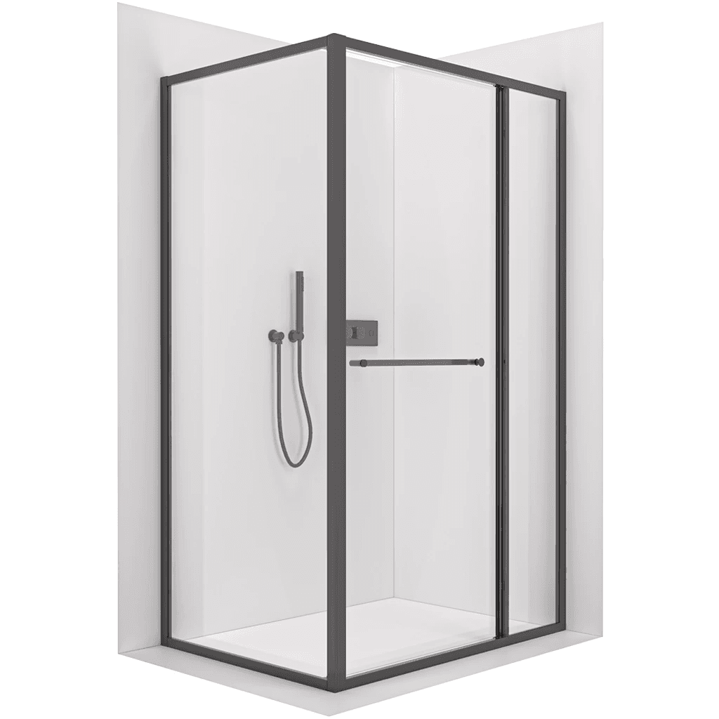 CERANO - Sprchovací kút Versaro L/P - 6 mm - čierna matná, transparentné sklo - 140x100 - zasúvacia CER-8050BD80302 1