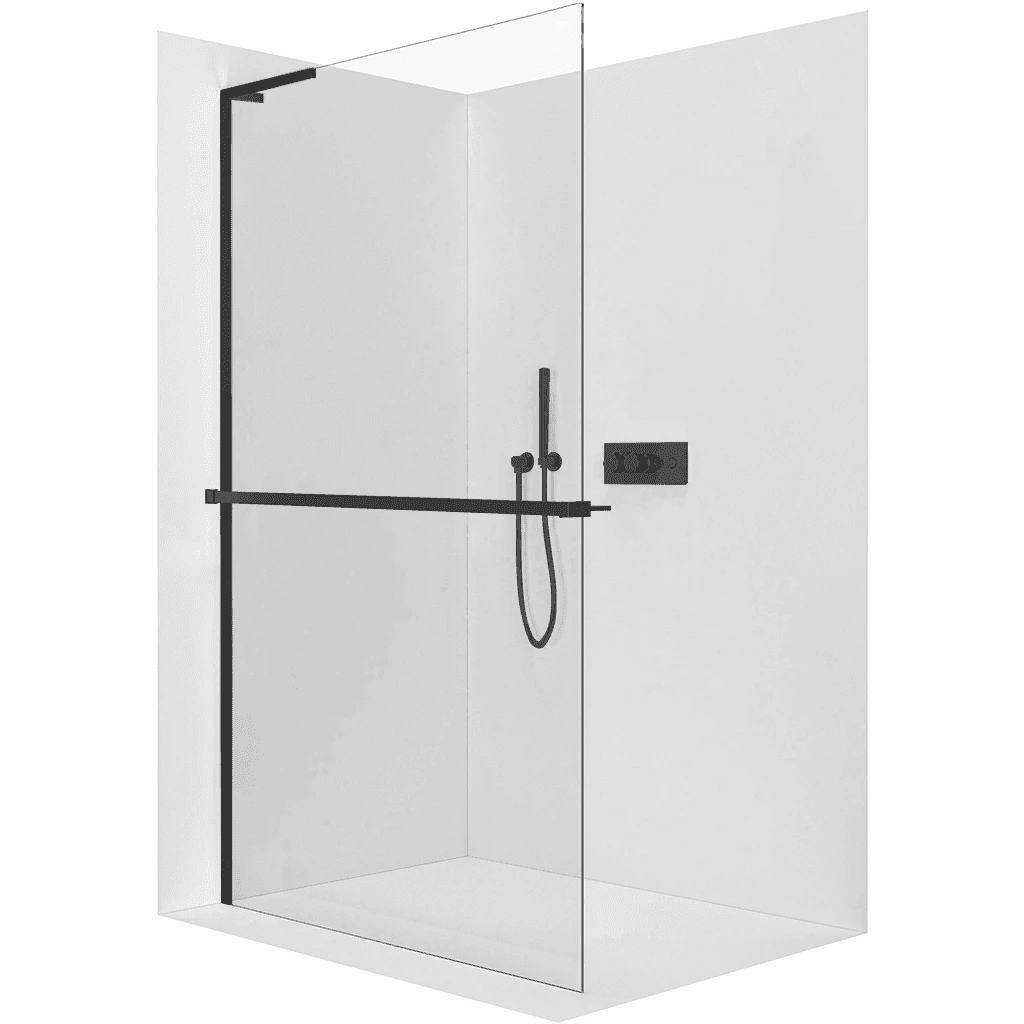CERANO - Sprchová zástena Walk-in Onyx L-ľavá vzpera - 8 mm + polička / držiak na uteráky - čierna matná, transparentné sklo - 140x200 CER-8050BD808 1