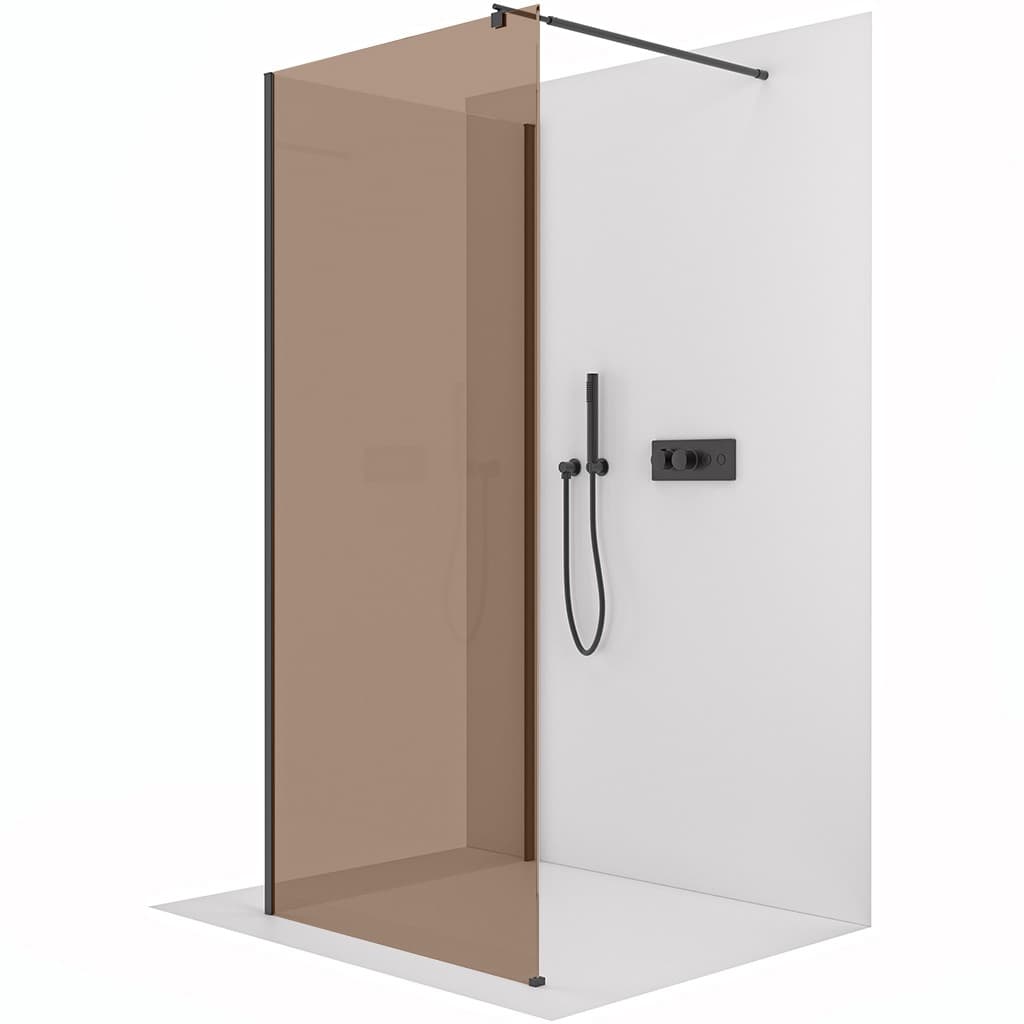 CERANO - Sprchová zástena Walk-in Onyx Corner Round Ľ/P - 8 mm - okrúhla vzpera - čierna matná, bronzové sklo - 70x140x200 CER-979803 1